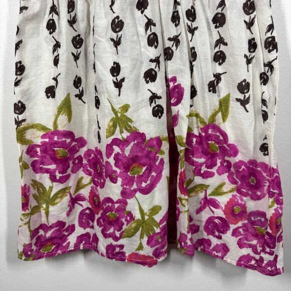 Women Top M Pink Brown Floral Babydoll 100% Cotton Y2K Smocked Waist Spring - Picture 2 of 7